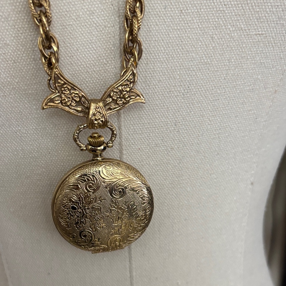 1928 Gold Pocket Watch Necklace - Picture 2 of 4